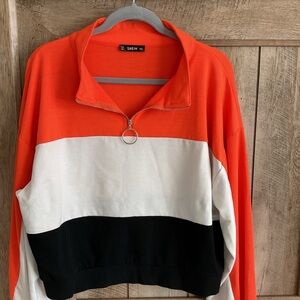 SHEIN Bright Orange Ring Zipper Polo